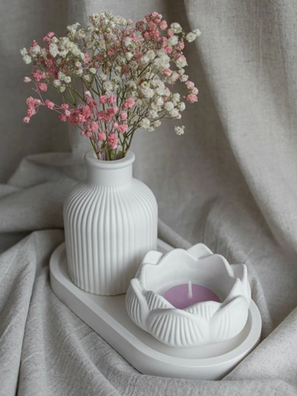 Декоративный набор из гипса для интерьера ваза, подсвечник, подставка