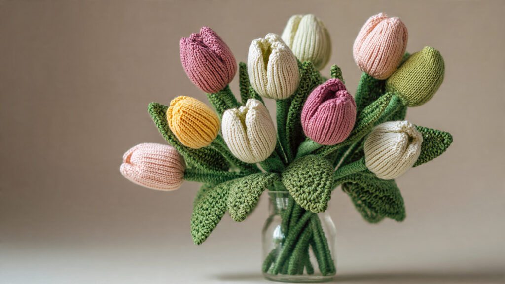 25 Beautiful Crochet Flower Ideas for Beginners and Experts a bouquet of crochet tulips in pastel