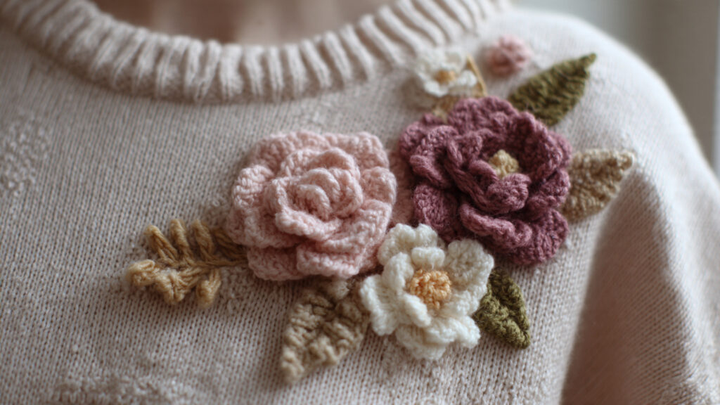 25 Beautiful Crochet Flower Ideas for Beginners and Experts a crochet floral appliqu sewn onto fabric