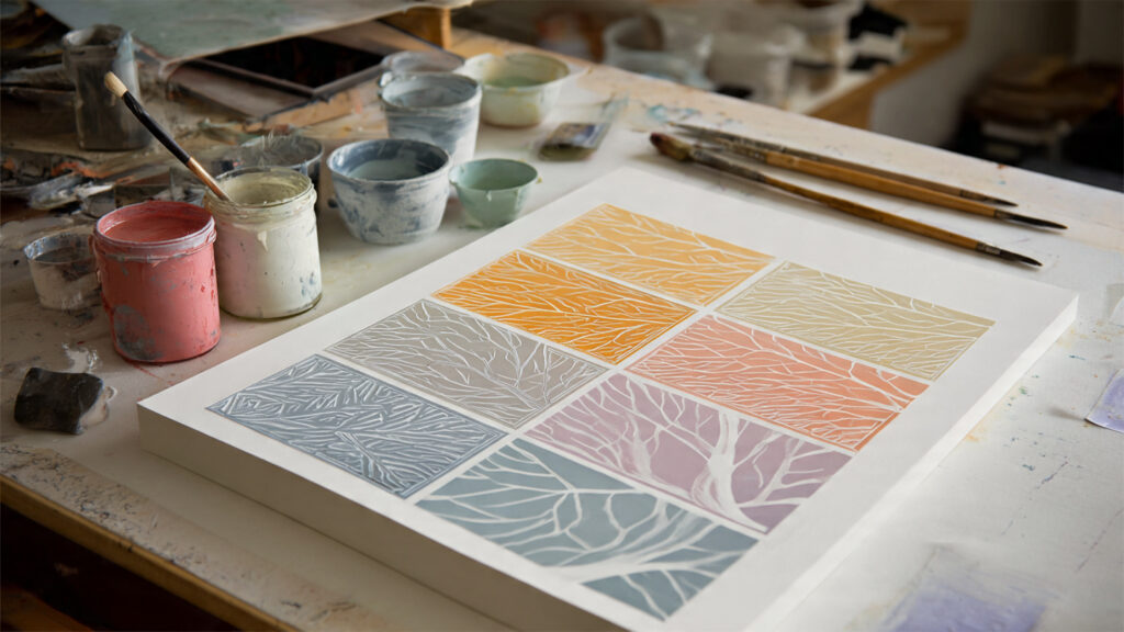 15 Linocut Art Techniques Every Printmaker Should Try a decorative white line linocut with soft colors