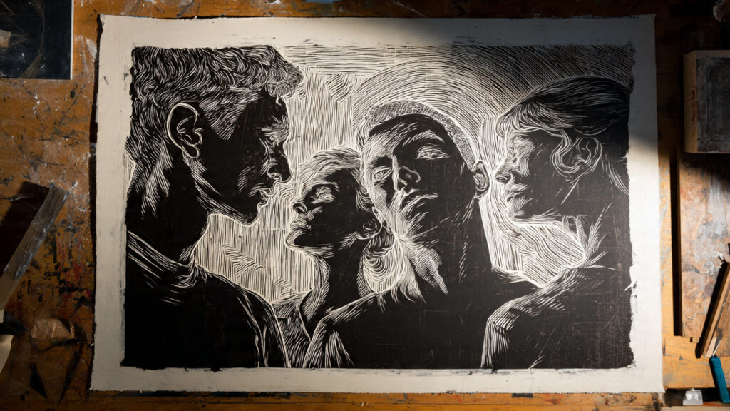 15 Linocut Art Techniques Every Printmaker Should Try a figurative linocut artwork with expressive human