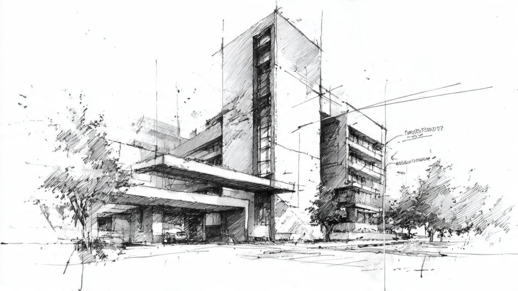 Architecture Drawing: 7 Essential Styles, Techniques, and Creative Expressions a freehand architectural sketch of a modern
