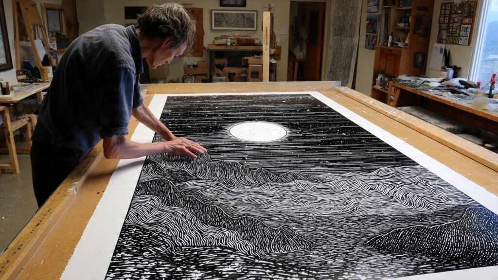 15 Linocut Art Techniques Every Printmaker Should Try a large scale linocut print with dramatic composition