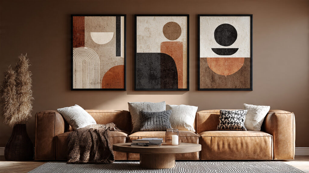 21 Boho Wall Art Ideas for a Cozy, Artistic & Trendy Home boho canvas wall art set abstract shapes