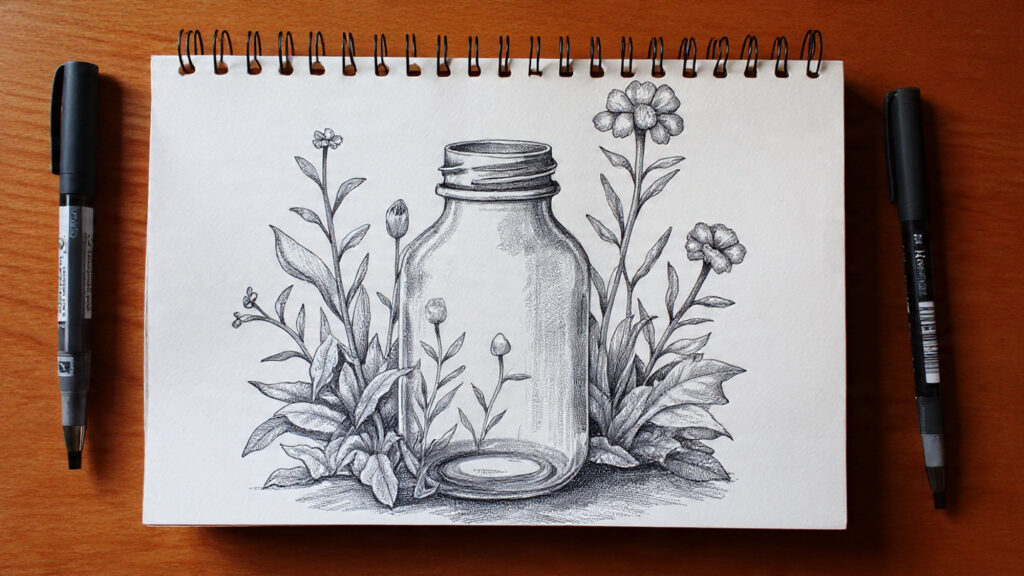 15 Easy Doodle Art Painting Ideas to Relax Your Mind and Boost Creativity botanical doodling in a jar (1)