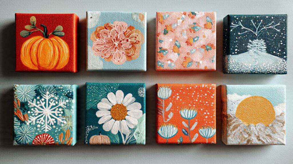 15 Adorable Mini Canvas Painting Ideas For Fun collection of seasonal mini canvas paintings pumpkin