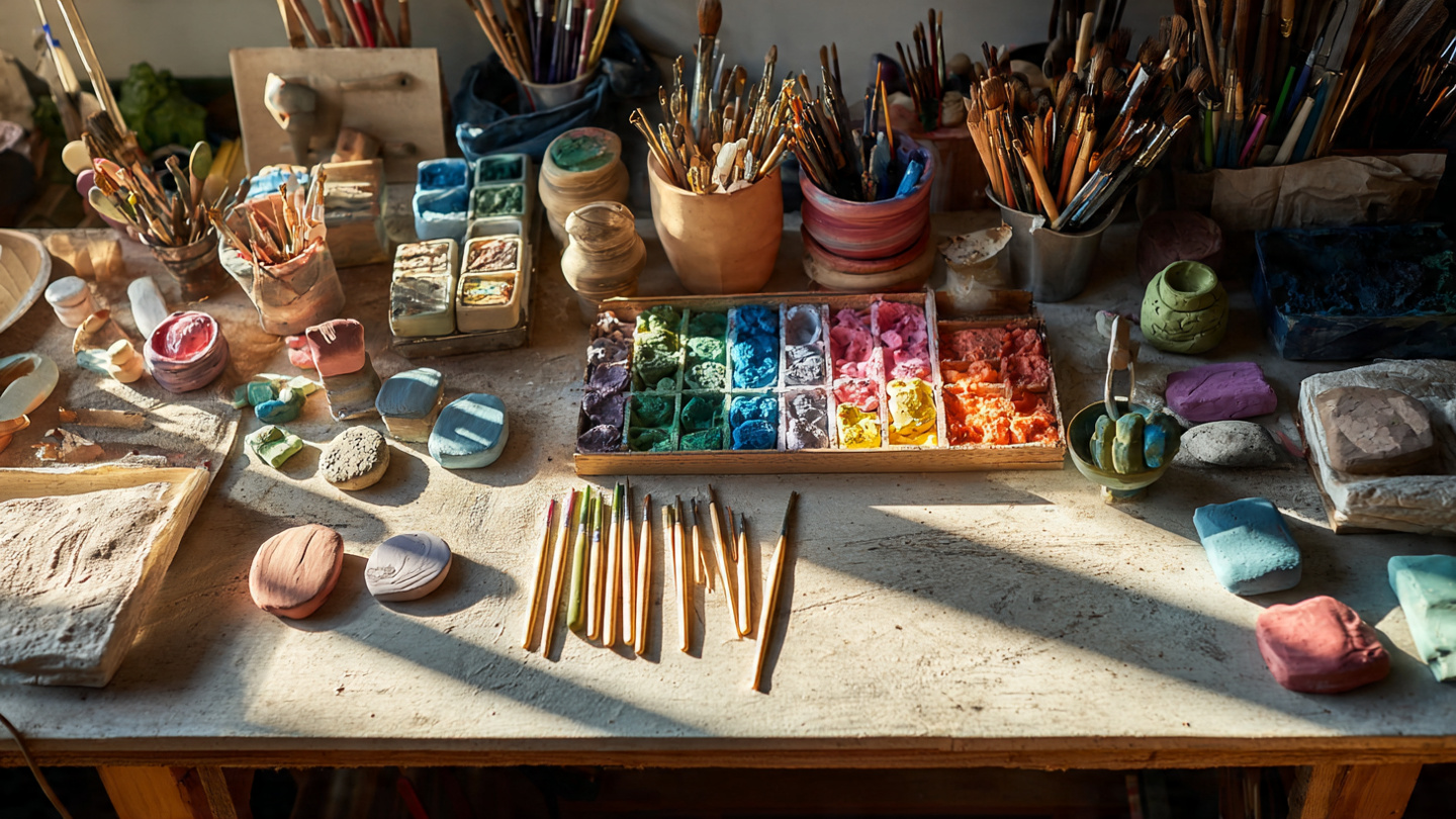 25 Amazing Clay Art Ideas & DIY Projects to Spark Your Creativity creative workspace with various clay art projects