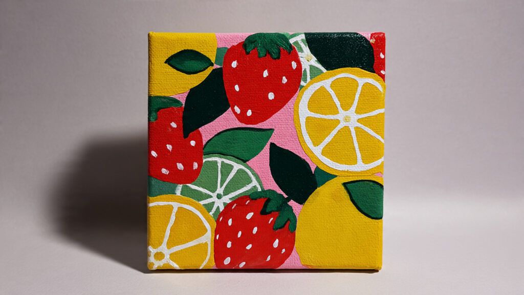 15 Adorable Mini Canvas Painting Ideas For Fun cute mini canvas painting featuring bright fruits