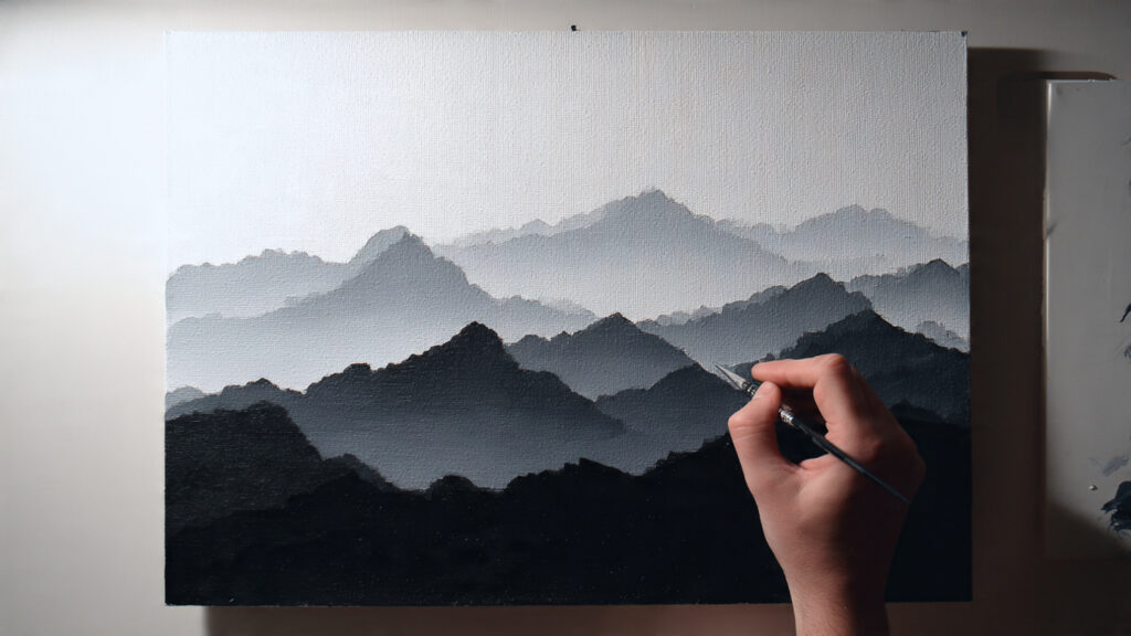 25 Easy Canvas Drawing Ideas to Boost Creativity and Relax Your Mind easy mountain landscape canvas drawing layered black