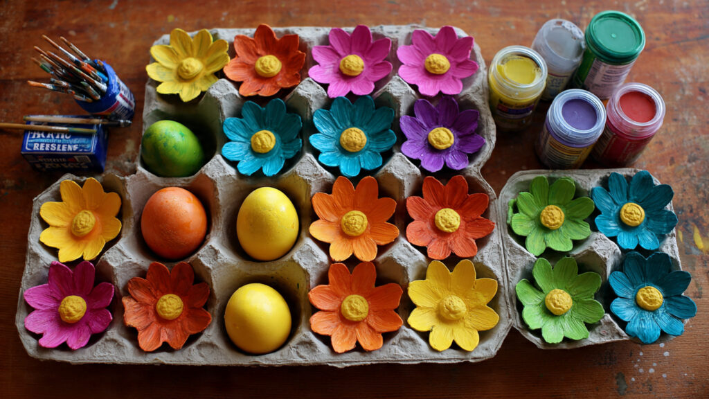 27 Easy Spring Craft Ideas & Creative DIY Projects egg carton flowers painted in bright spring