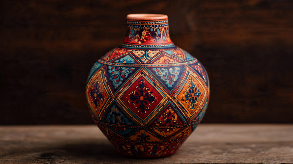 23 Creative Vase Painting Ideas to Elevate Your Home Decor ethnic folk art painted vase vibrant traditional