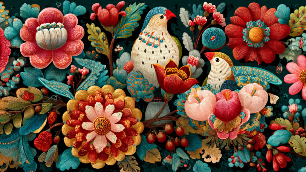 12 Botanical Art Styles Explained folk style botanical artwork with bold colors decorative