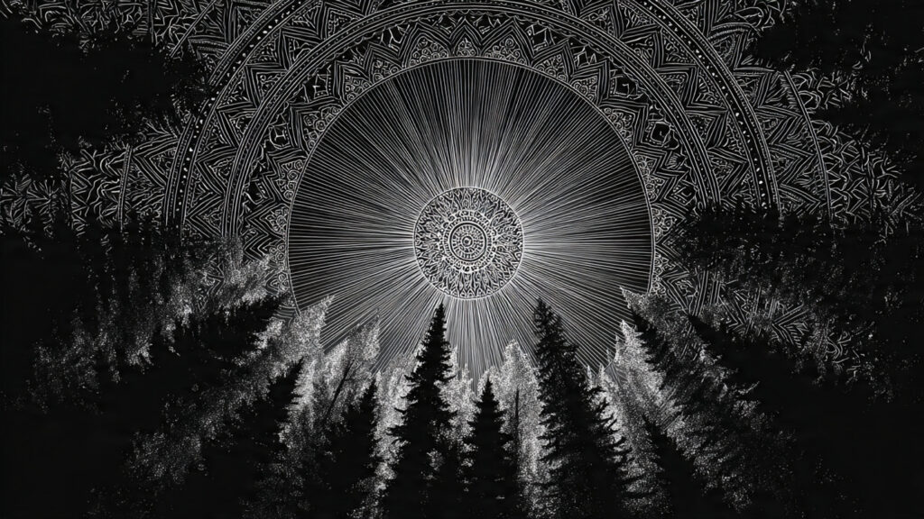 forest drawing in mandala pattern