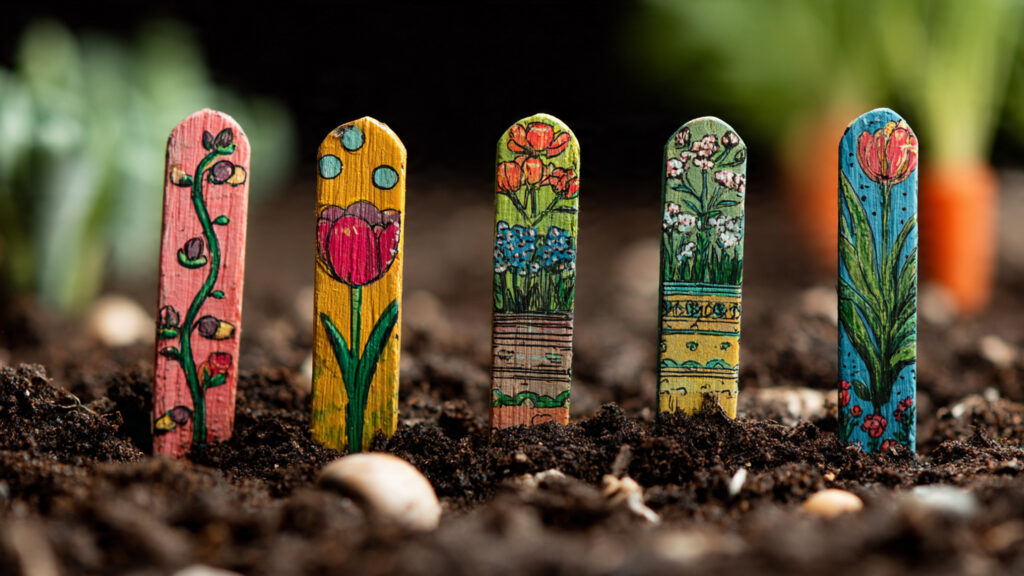 27 Easy Spring Craft Ideas & Creative DIY Projects hand painted garden markers in soil spring planting