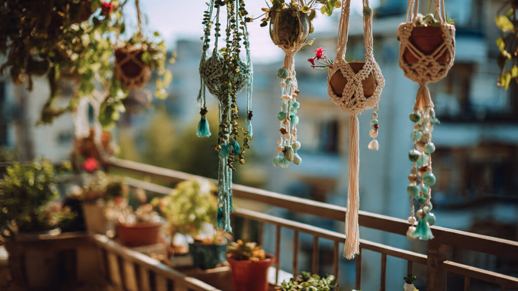 10 DIY Garden Crafts That Add Charm to Small Outdoor Spaces macram plant hangers with trailing plants handmade