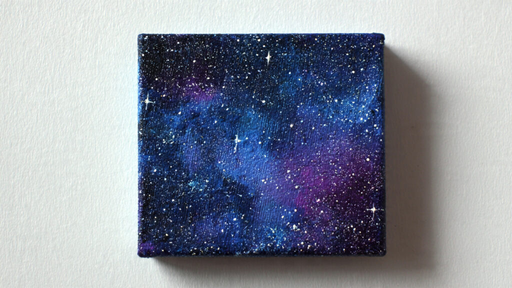 15 Adorable Mini Canvas Painting Ideas For Fun mini canvas galaxy painting with deep blues