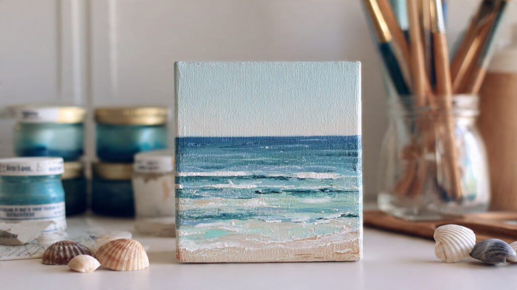 15 Adorable Mini Canvas Painting Ideas For Fun mini canvas painting of a calm ocean