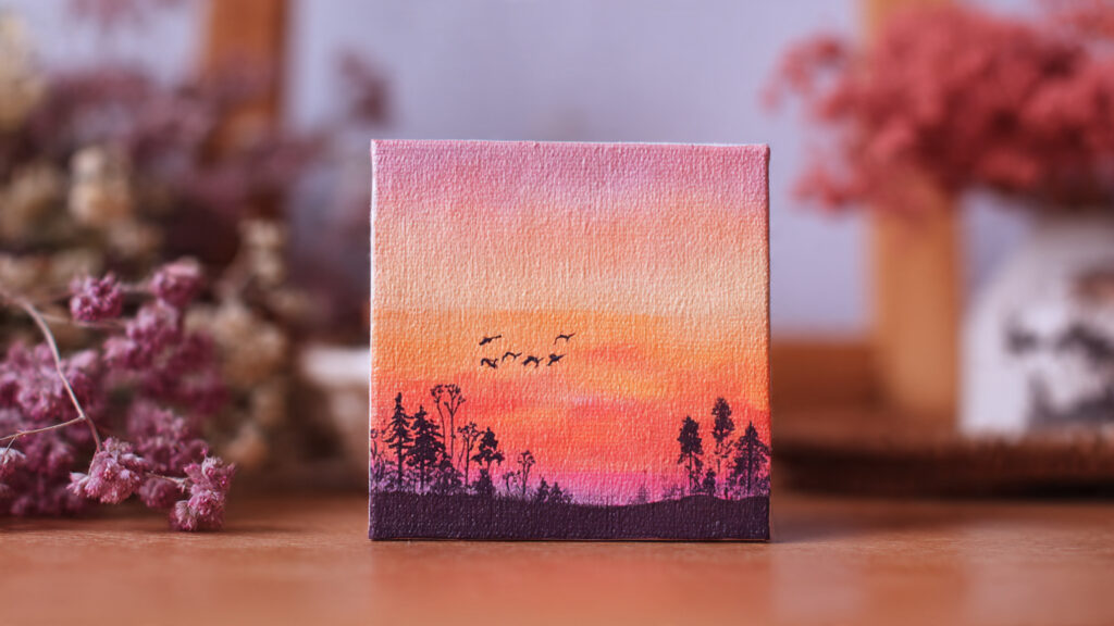 15 Adorable Mini Canvas Painting Ideas For Fun mini canvas painting of a peaceful sunset