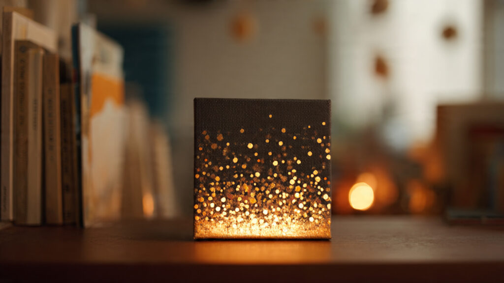 15 Adorable Mini Canvas Painting Ideas For Fun mini canvas painting of glowing fairy lights