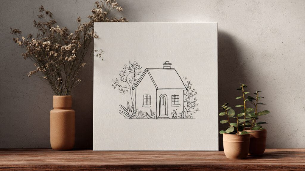 25 Easy Canvas Drawing Ideas to Boost Creativity and Relax Your Mind minimal cozy house line drawing on canvas