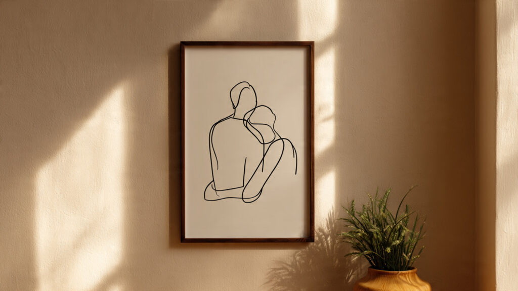 minimalist line art of a couple embracing
