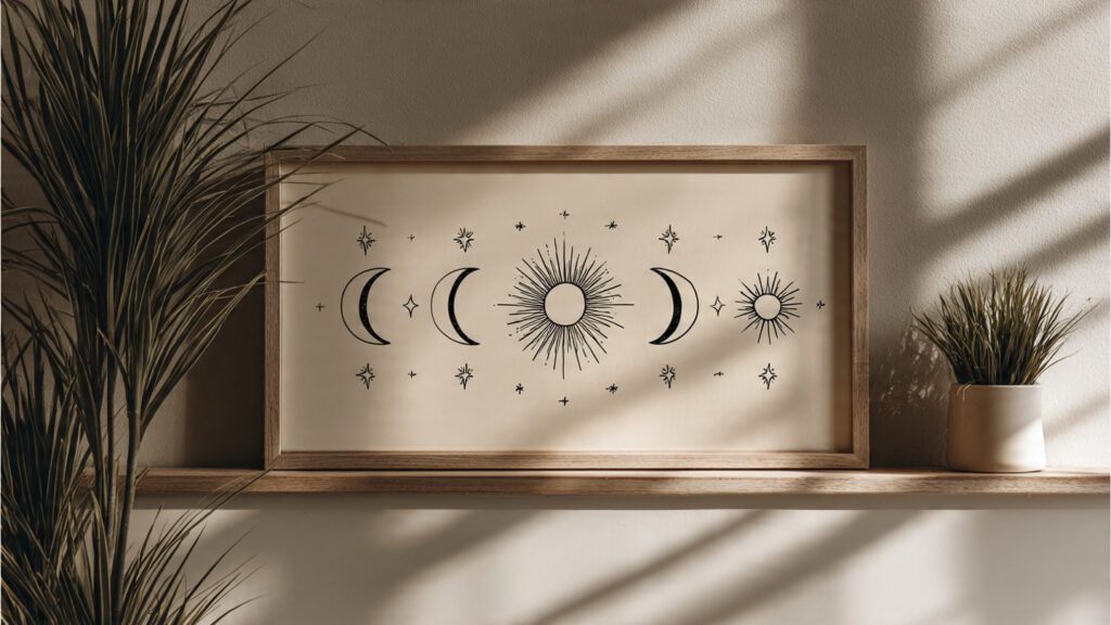 minimalist line art of moon phases and