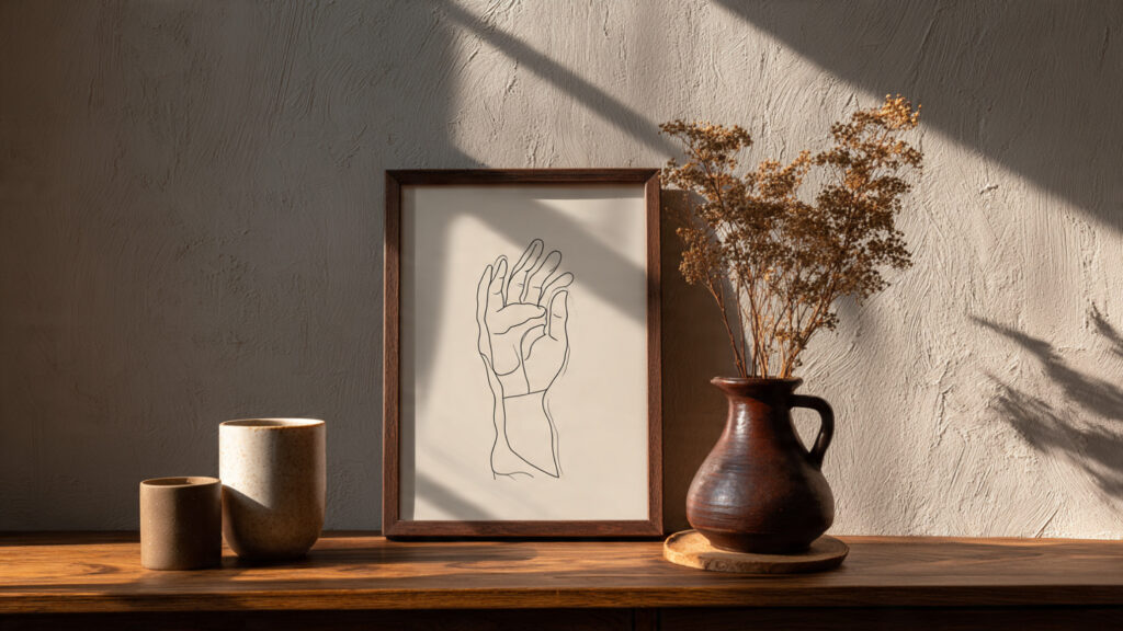 minimalist line drawing of an open hand