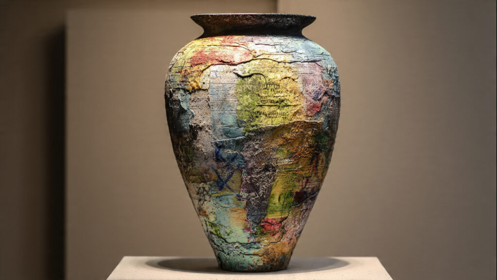 23 Creative Vase Painting Ideas to Elevate Your Home Decor mixed media painted vase layered textures contemporary