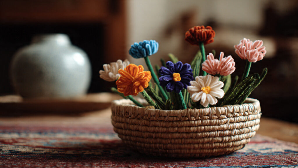 20 Creative Pipe Cleaner Flower Styles for Beautiful Home Décor pipe cleaner flowers arranged in a woven
