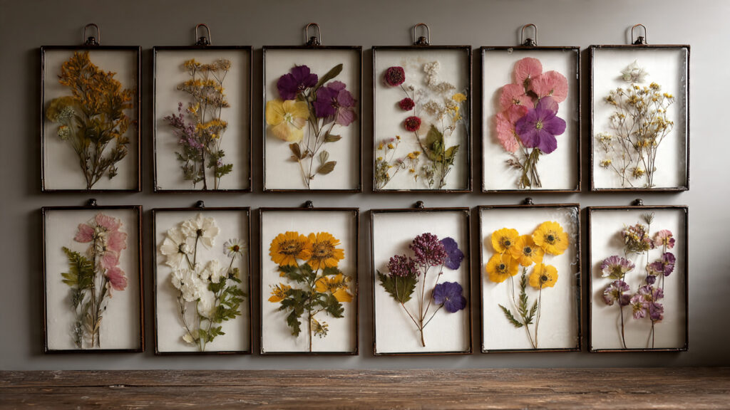 21 Boho Wall Art Ideas for a Cozy, Artistic & Trendy Home pressed flower wall art glass frames botanical