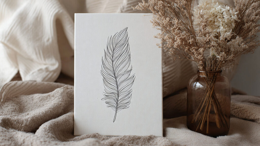 25 Easy Canvas Drawing Ideas to Boost Creativity and Relax Your Mind simple feather line drawing on canvas soft