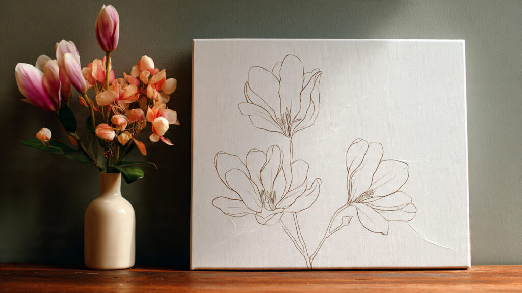 25 Easy Canvas Drawing Ideas to Boost Creativity and Relax Your Mind simple floral line drawing on canvas botanical