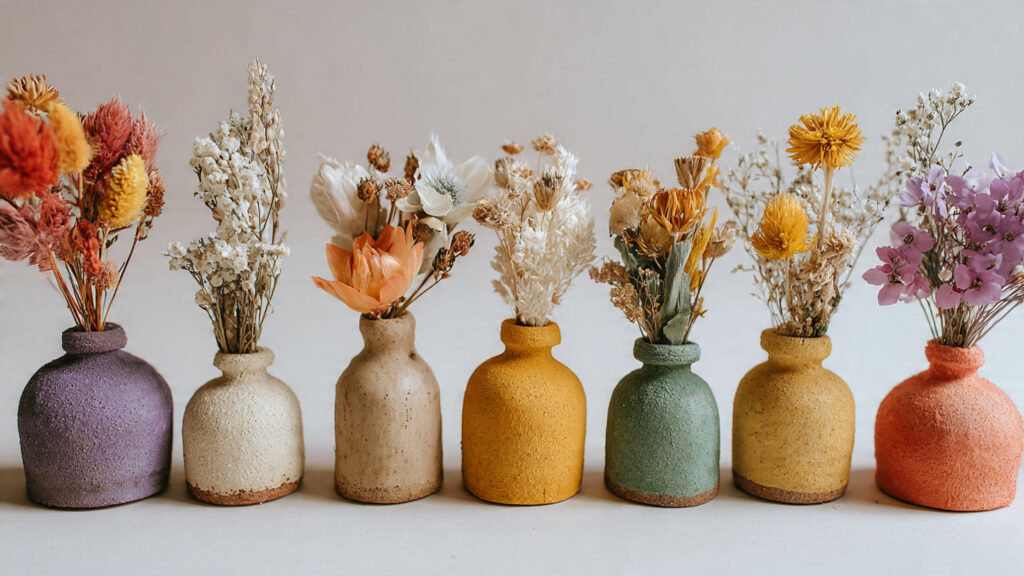 25 Amazing Clay Art Ideas & DIY Projects to Spark Your Creativity small handmade clay vases with dried flowers