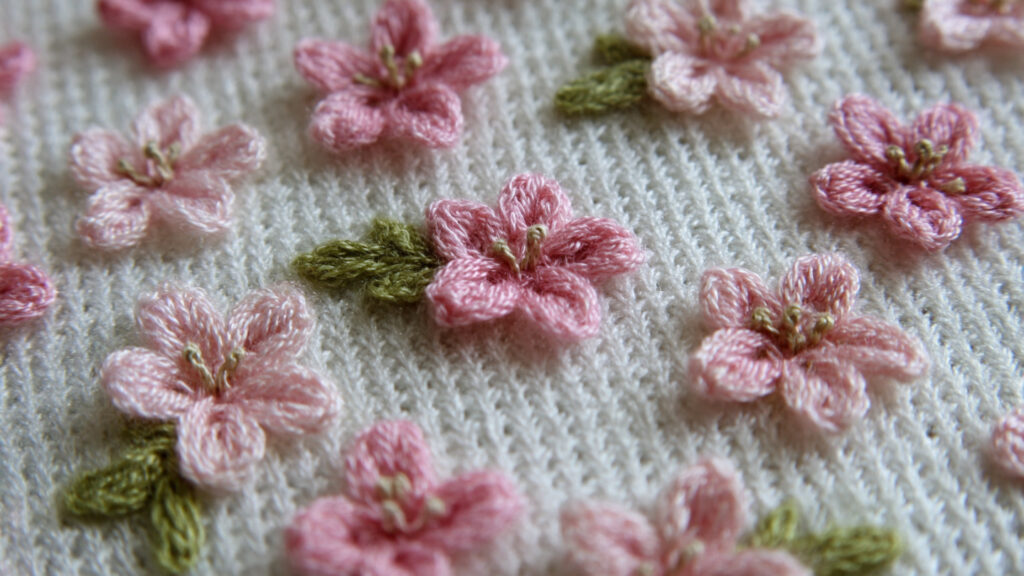 25 Beautiful Crochet Flower Ideas for Beginners and Experts small pink crochet cherry blossoms scattered on