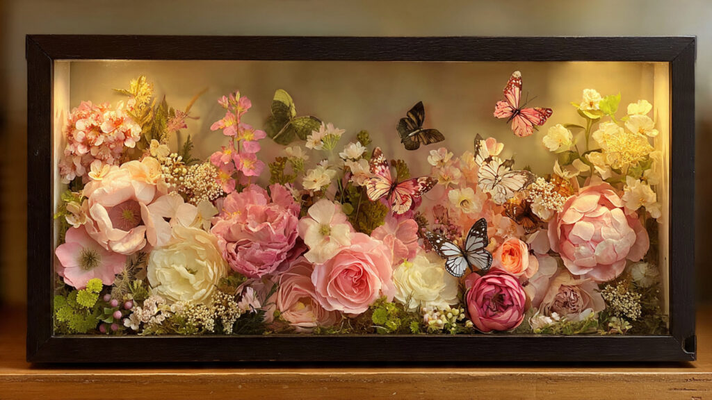 27 Easy Spring Craft Ideas & Creative DIY Projects spring themed shadow box with flowers and butterflies
