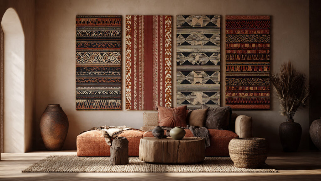 21 Boho Wall Art Ideas for a Cozy, Artistic & Trendy Home tribal boho wall art hand painted patterns ethnic