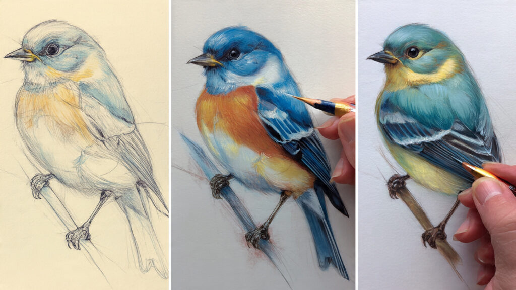 15 Watercolor Pencil Art Techniques, Ideas, and Creative Inspiration watercolor pencil animal drawing tutorial bird ske
