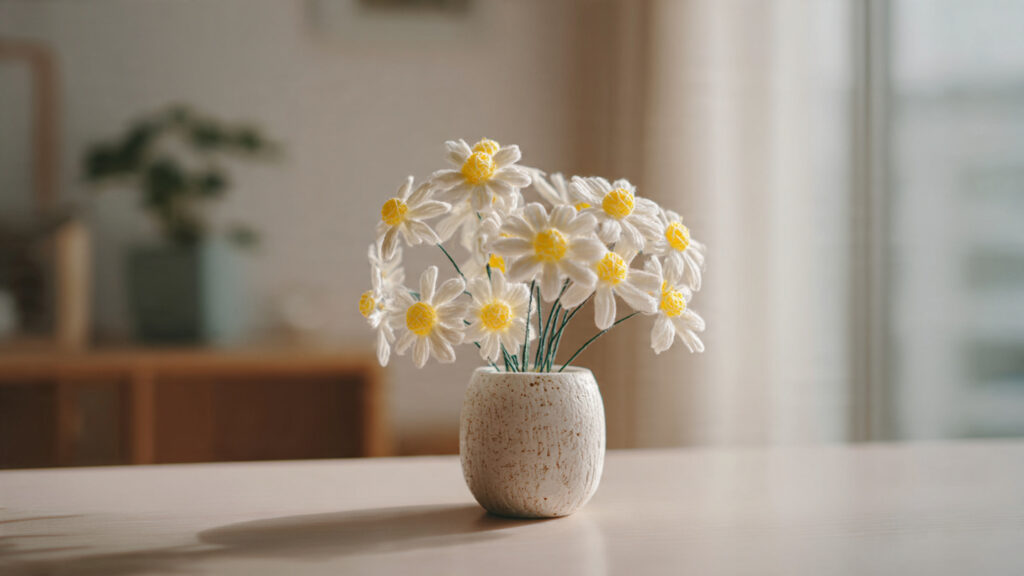20 Creative Pipe Cleaner Flower Styles for Beautiful Home Décor white and yellow pipe cleaner daisy flowers (1)