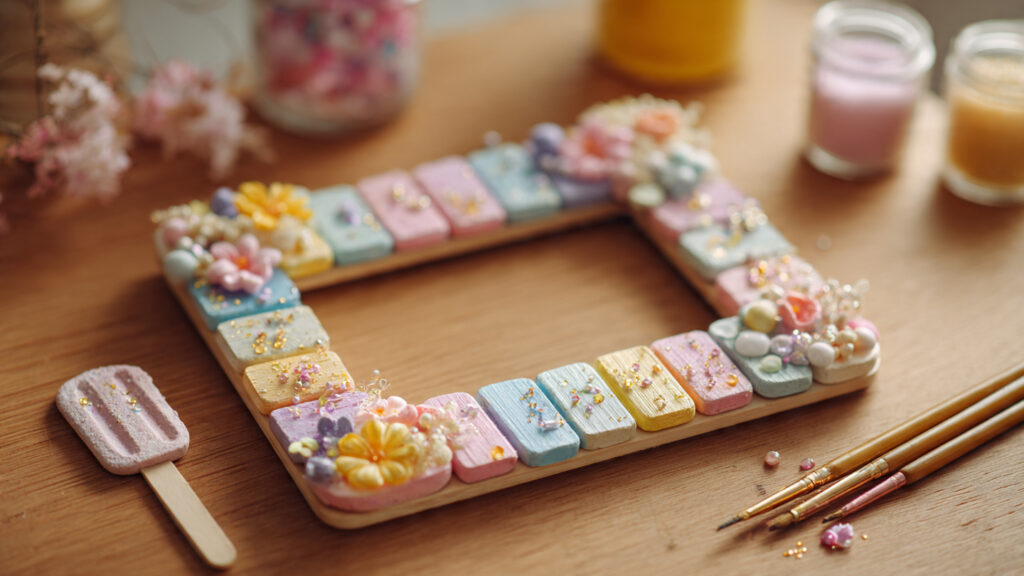 a colorful handmade popsicle stick photo frame dec