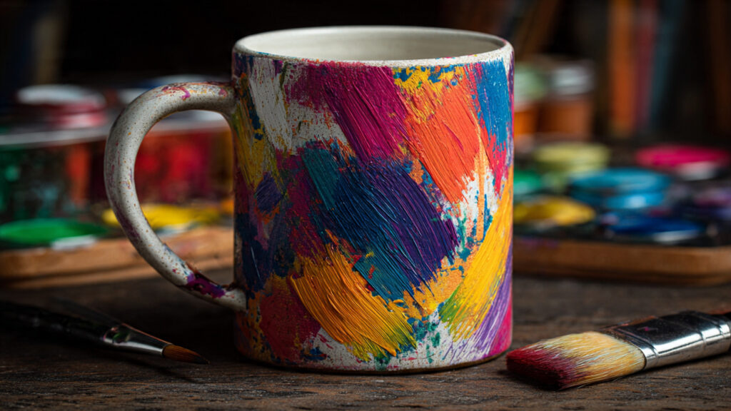 abstract painted ceramic mug with bold brush strok