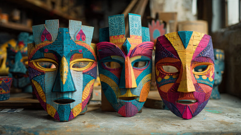Creative Cardboard Crafts Ideas: 10 Cardboard Craft into Art artistic cardboard masks with painted designs crea