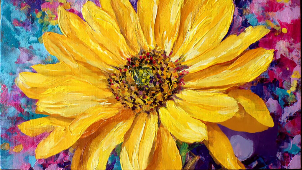 bright acrylic sunflower painting on canvas bold y