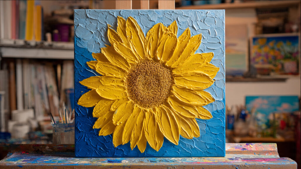 Creative Painting Ideas to Spark Your Artistic Imagination bright sunflower painting with textured yellow pet