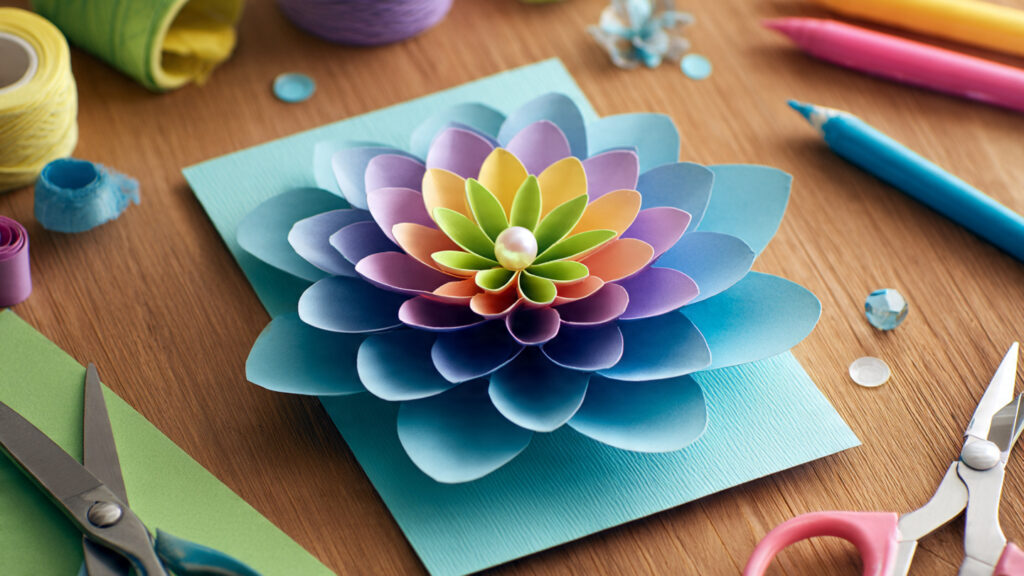 colorful 3d paper flower mothers day card with lay
