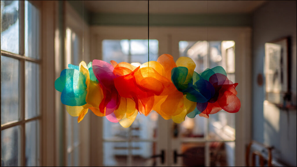 colorful spring sun catcher hanging in a sunny win