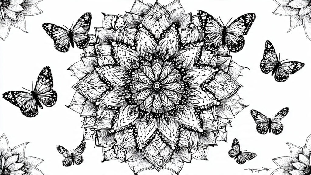 Beautiful Spring Coloring Pages 25 for Kids & Adults detailed spring floral mandala with petals and but