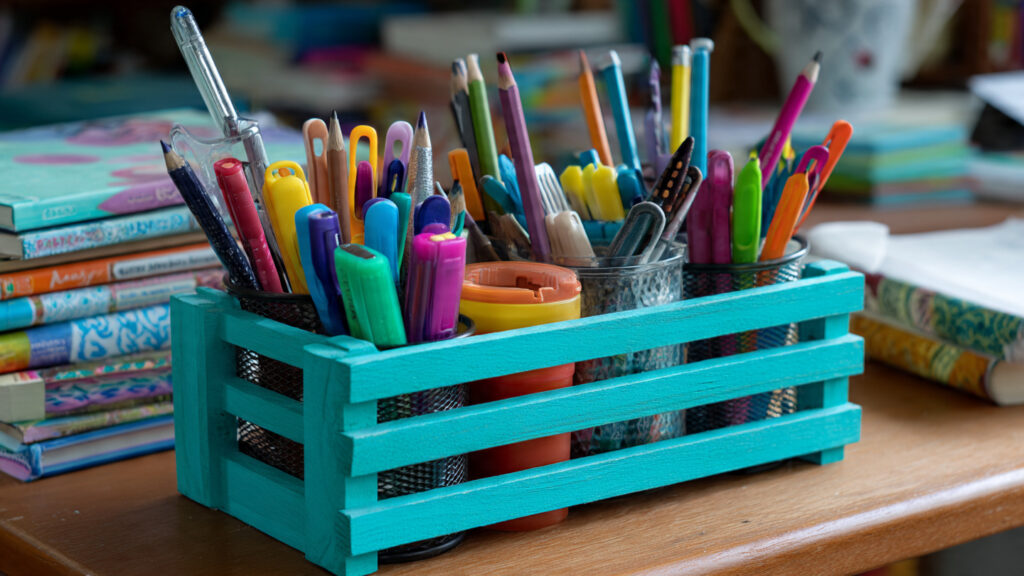 diy popsicle stick pen holder painted turquoise fi