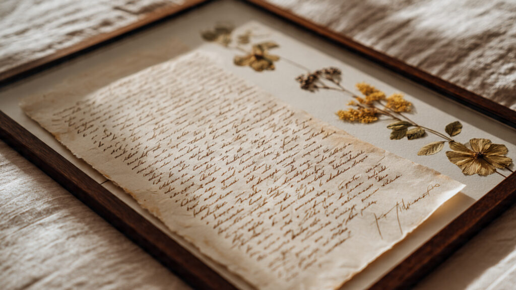 Love Letters Aesthetic Art & Craft Ideas framed handwritten love letter on aged paper soft (1)