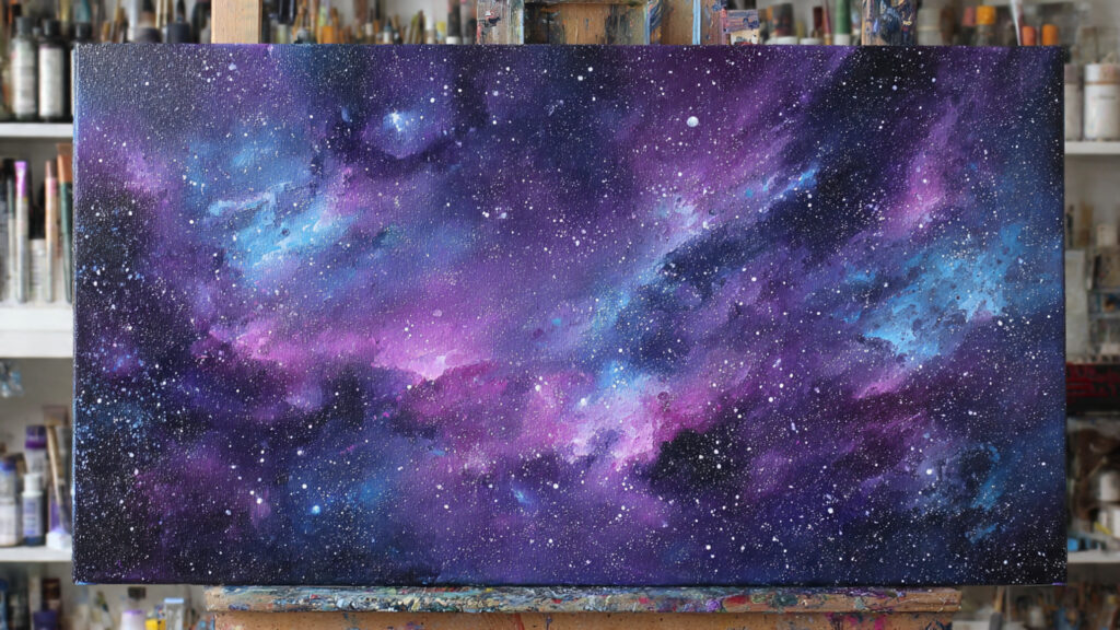 Creative Painting Ideas to Spark Your Artistic Imagination galaxy night sky painting with purple blue nebula