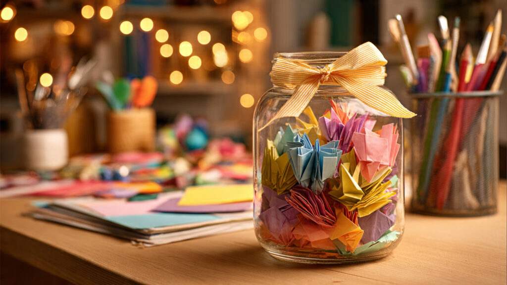 glass jar filled with colorful folded love notes r
